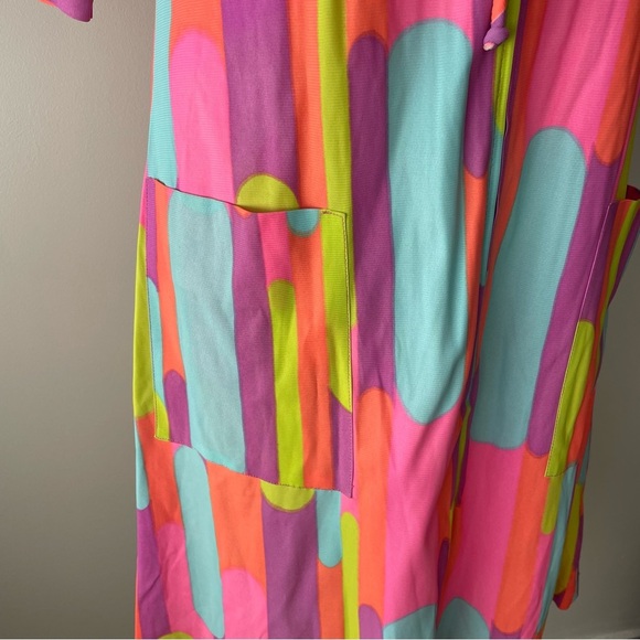70s Vintage Jane Kinley Funky Retro Psychedelic Mod Front Zip Dress Union Label - Picture 8 of 10